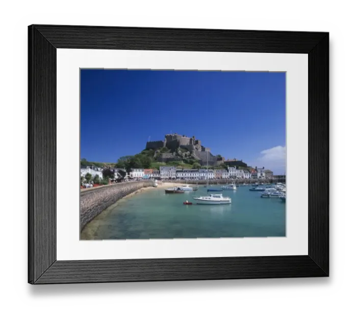 Framed Print : Mount Orgueil Castle and harbour, Gorey, Jersey Framed Print : Mount Orgueil Castle and harbour, Gorey, Jersey