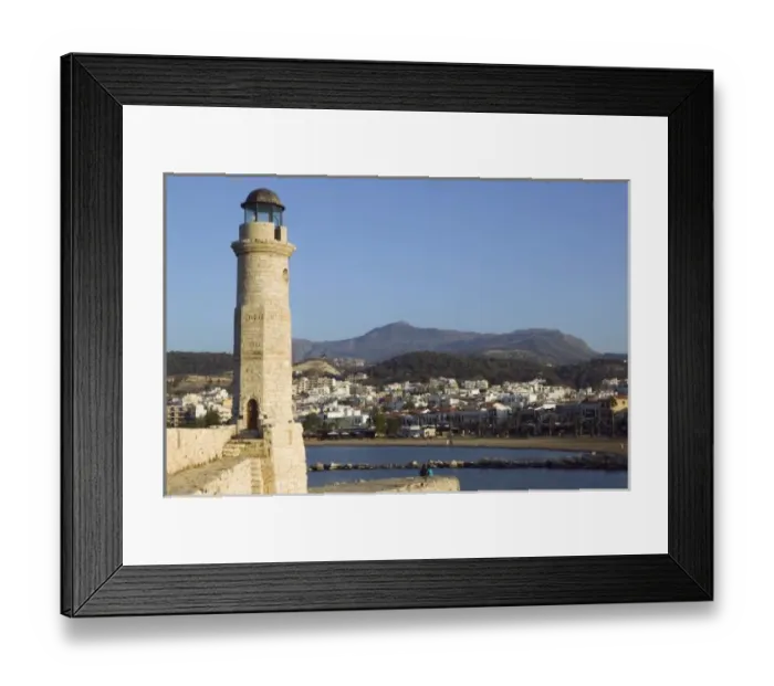 Framed Print : GREECE, CRETE, Rethymno Province, Rethymno: Venetian Harbor with lighthouse  /  Sunset