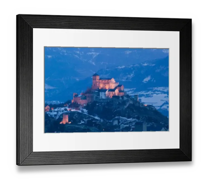Framed Print : SWITZERLAND, Wallis / Valais, SION: Basilique de Valere (12th century) & Town Evening / Framed Print : SWITZERLAND, Wallis / Valais, SION: Basilique de Valere (12th century) & Town Evening /
