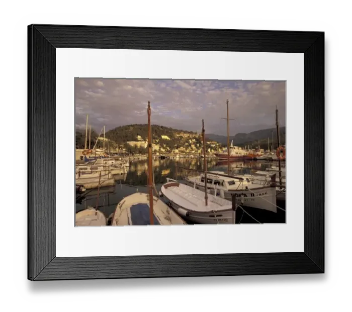 Framed Print : Europe, Spain, Balearics, Mallorca, Port de Soller Harbor at sunset Framed Print : Europe, Spain, Balearics, Mallorca, Port de Soller Harbor at sunset