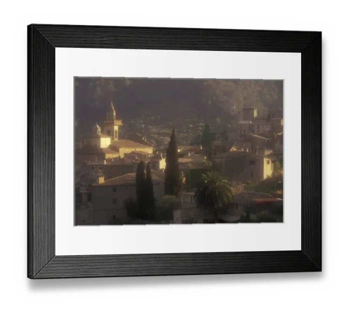 Framed Print : Europe, Spain, Balearics, Mallorca, Valldemossa Late day view of town and Cartuja