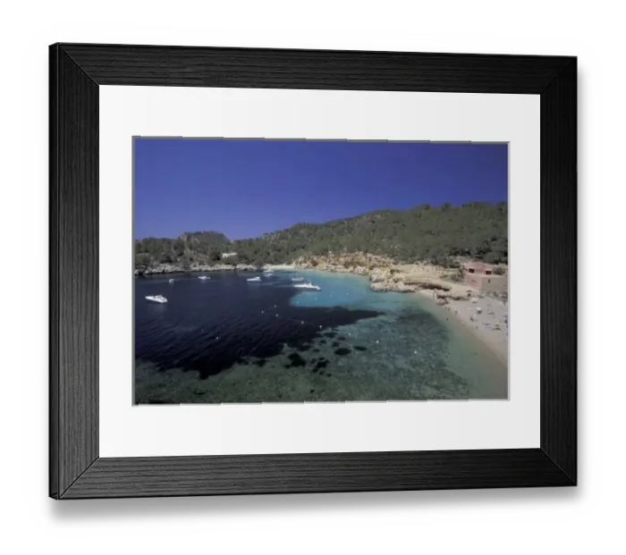 Framed Print : Europe, Spain, Balearics, Ibiza, Cala Salada. Turquoise water and beach Framed Print : Europe, Spain, Balearics, Ibiza, Cala Salada. Turquoise water and beach
