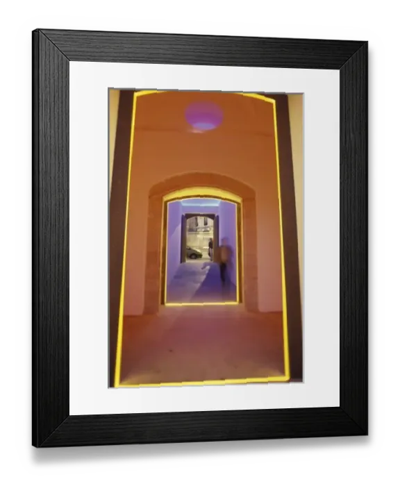 Framed Print : Europe, Spain, Barcelona Lit doorway near Picasso Museum, Ciutat Vella area