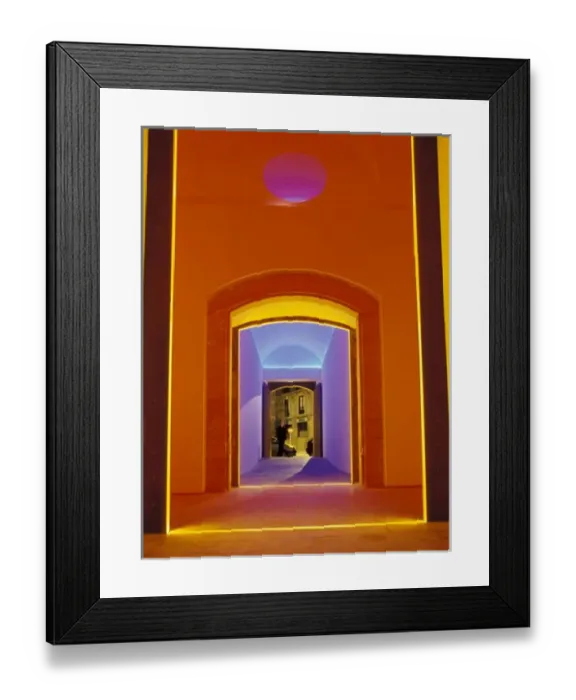 Framed Print : EU, Spain, Barcelona. Lit doorway near Picasso Museum in the Ciutat Vella area