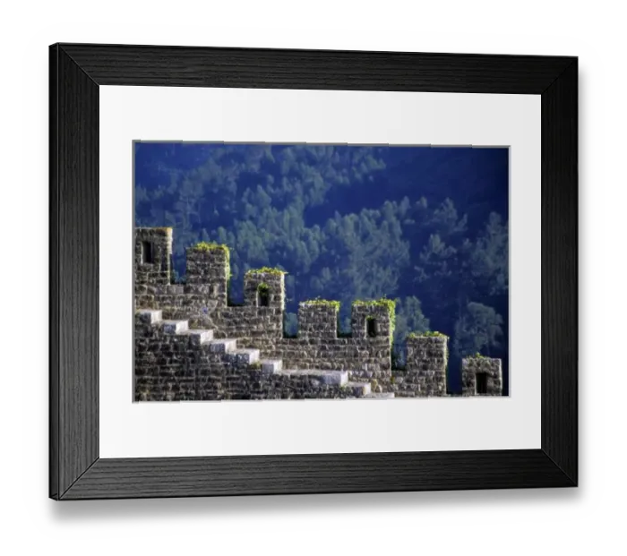 Framed Print : Portugal, Obidos. Steps by crenellated walls of castle, 12th Century