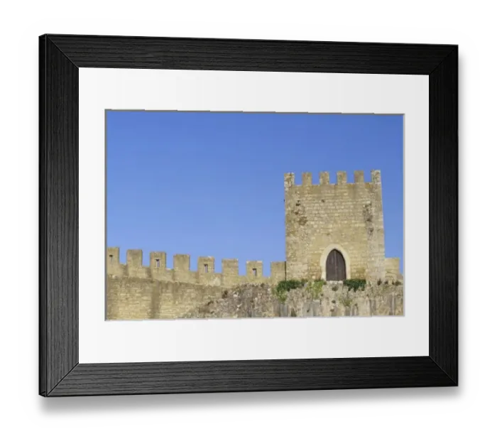 Framed Print : Portugal, Obidos. Castle towers and crenellated walls, 12th Century
