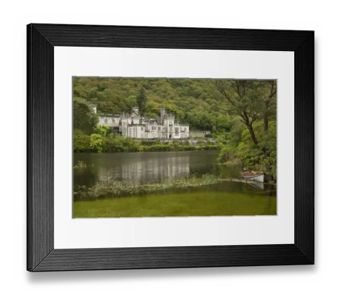 Framed Print : Kylemore Abbey, County Galway, Ireland, Castle, Towers Landscape, Scenic, Boat