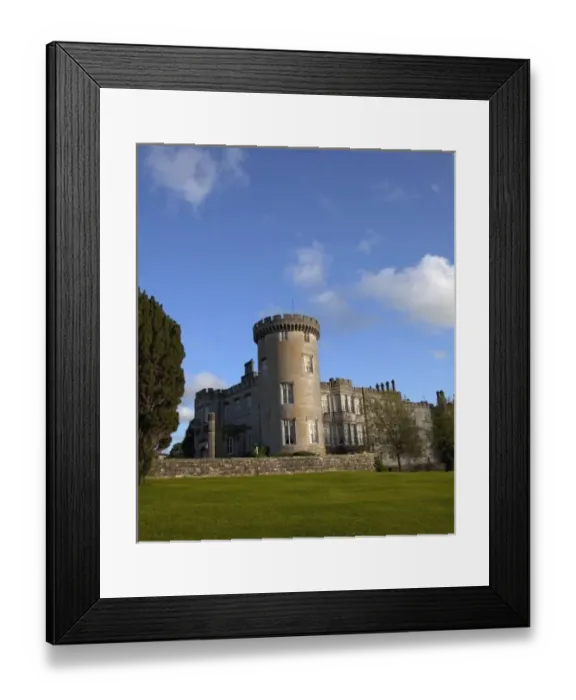 Framed Print : Dromoland Castle Hotel in Newmaket-on-Fergus, Ireland, side view with a large lawn Framed Print : Dromoland Castle Hotel in Newmaket-on-Fergus, Ireland, side view with a large lawn
