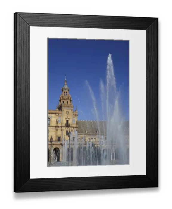 Framed Print : Spain, Sevilla, Andalucia Fountain and ornate Plaza de Espana (built 1929) in Parque Framed Print : Spain, Sevilla, Andalucia Fountain and ornate Plaza de Espana (built 1929) in Parque