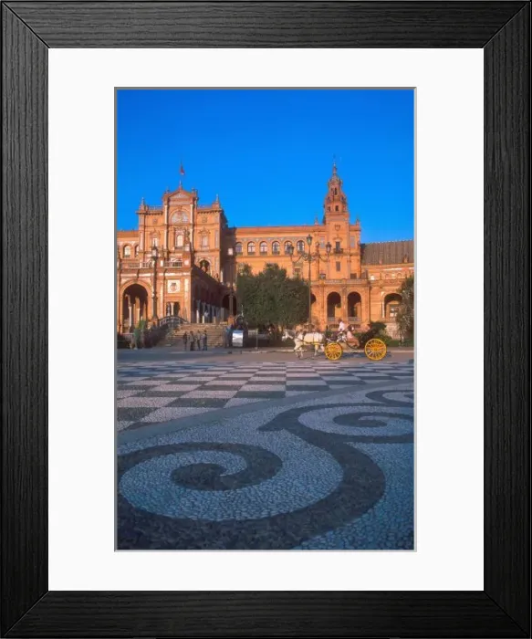 Framed Print : Horse drawn carriage in the Plaza de Espana in Seville, Spain