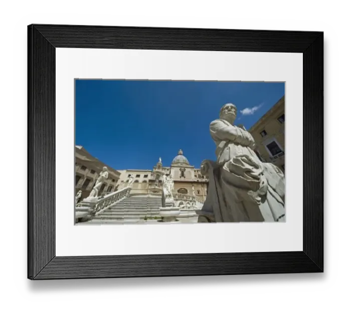 Framed Print : Italy, Sicily, Palermo, fountain with bust and body sculpture