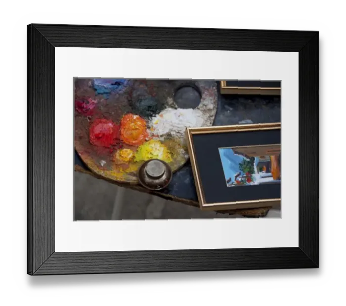 Framed Print : Paints and paintings in historic Santa Cruz District, Seville, Andalusia, Spain
