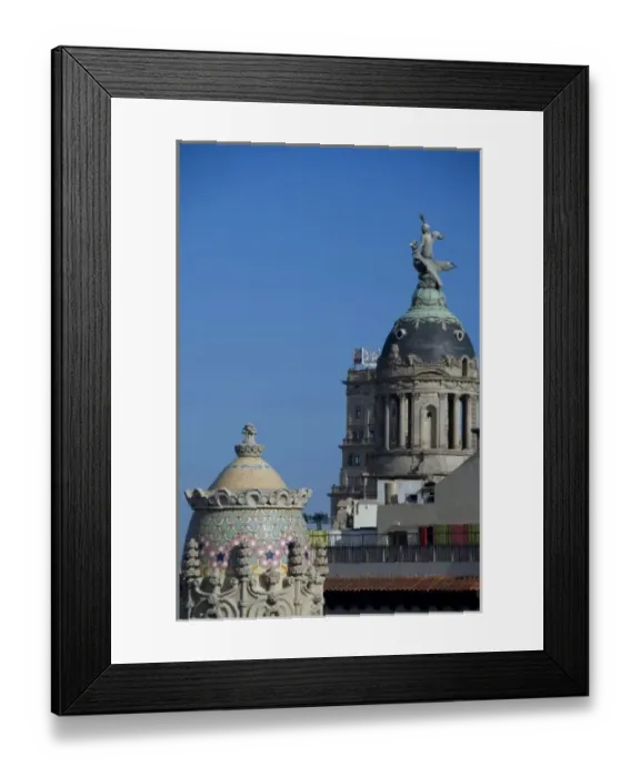Framed Print : Spain, Catalonia, Barcelona. Barcelona roof top views from Casa Batllo