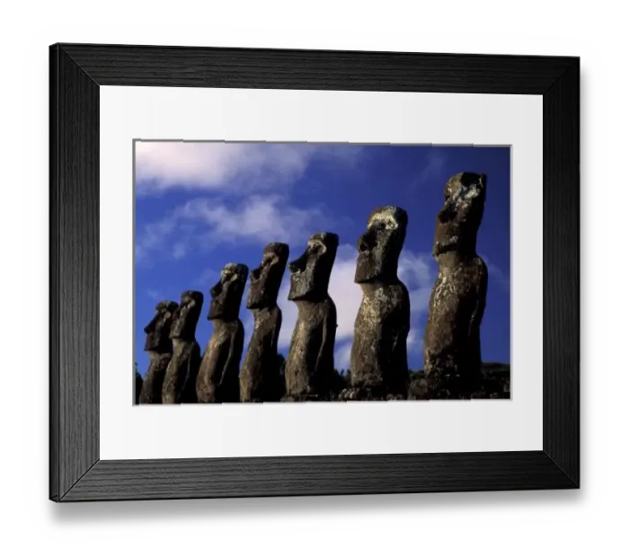 Framed Print : South America, Chile, Easter Island, Ahu Akiri. Huge moai (volcanic stone sculpture)