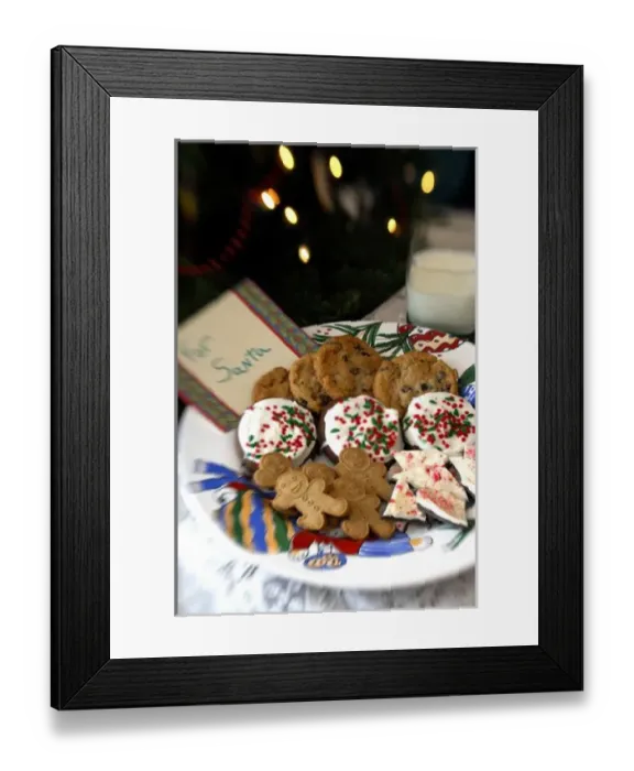 Framed Print : Holiday still life. Christmas cookies & milk for Santa. Property released Framed Print : Holiday still life. Christmas cookies & milk for Santa. Property released
