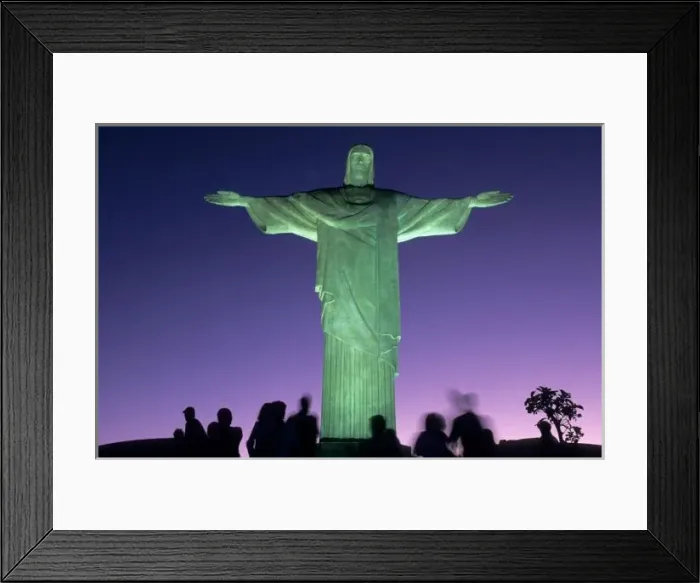 Framed Print : Rio de Janeiro, Brazil. the Christ Statue on Corcovado mountain at night with greenish floodlights