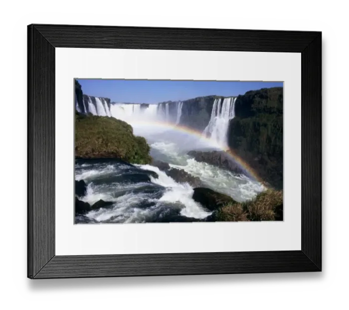 Framed Print : Iguassu Falls, Parana State, Brazil. Aerial view of the waterfalls with a rainbow over them Framed Print : Iguassu Falls, Parana State, Brazil. Aerial view of the waterfalls with a rainbow over them