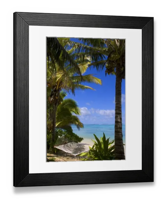 Framed Print : Palm lined beach Cook Islands Framed Print : Palm lined beach Cook Islands