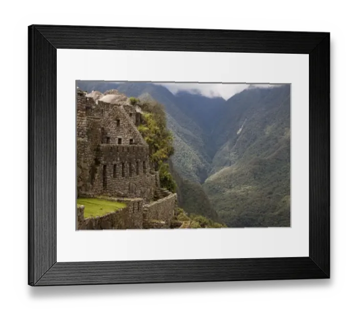 Framed Print : South America, Peru, Machu Picchu. Stone ruins and misty mountains. (UNESCO World Framed Print : South America, Peru, Machu Picchu. Stone ruins and misty mountains. (UNESCO World