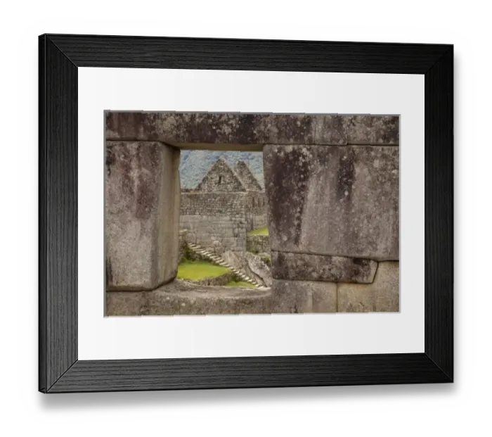 Framed Print : South America, Peru, Machu Picchu. Ruins of a house framed by a stone window. (UNESCO Framed Print : South America, Peru, Machu Picchu. Ruins of a house framed by a stone window. (UNESCO