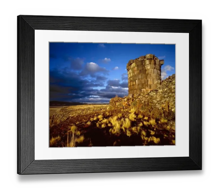 Framed Print : South America, Peru, near Lake Titicaca. Ancient Inca tomb at sunset. Credit as