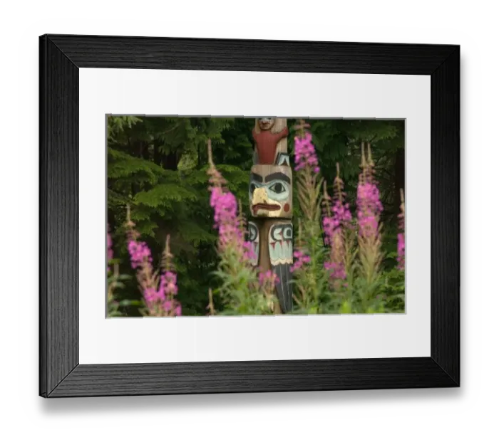 Framed Print : USA, Alaska, Ketchikan, Totem Bight State Park, totem pole with fireweed Framed Print : USA, Alaska, Ketchikan, Totem Bight State Park, totem pole with fireweed