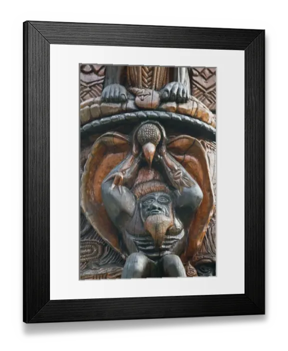 Framed Print : New Caledonia, Grande Terre Island, Noumea. Polynesian Carving detail on the MWA KA totem Pole