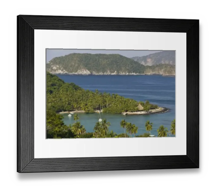 Framed Print : Mexico, Guerrero, Zihuatanejo. Playa Las Gatas- High Vantage View Morning