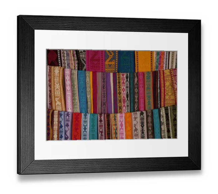 Framed Print : Mexico, Oaxaca Province, Oaxaca, woven belts on display at market