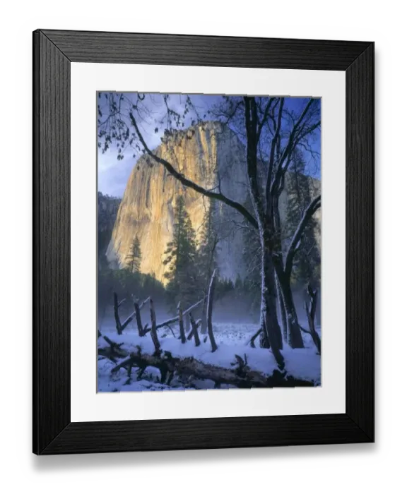 Framed Print : YOSEMITE NATIONAL PARK, CALIFORNIA. USA. Light of winter sunset on El Capitan. View Framed Print : YOSEMITE NATIONAL PARK, CALIFORNIA. USA. Light of winter sunset on El Capitan. View