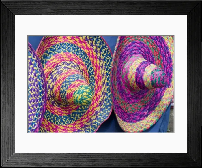 Framed Print : Mexico, Yucatan, Merida, traditional woven sombrero hats on display at market