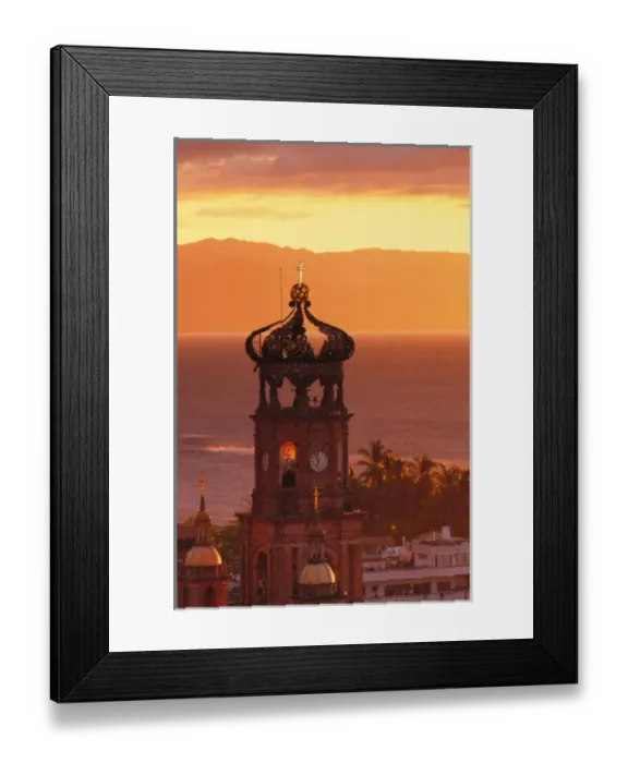 Framed Print : Mexico, Jalisco, Puerto Vallarta. Church tower at sunset (Nuestra Senora de Guadalupe