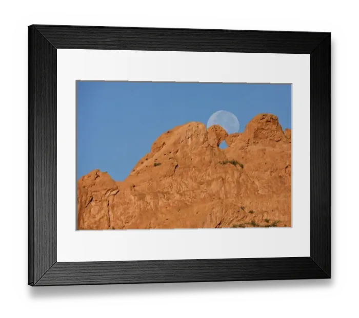 Framed Print : USA, Colorado, Colorado Springs, Garden of the Gods. A full moon sets behind Framed Print : USA, Colorado, Colorado Springs, Garden of the Gods. A full moon sets behind