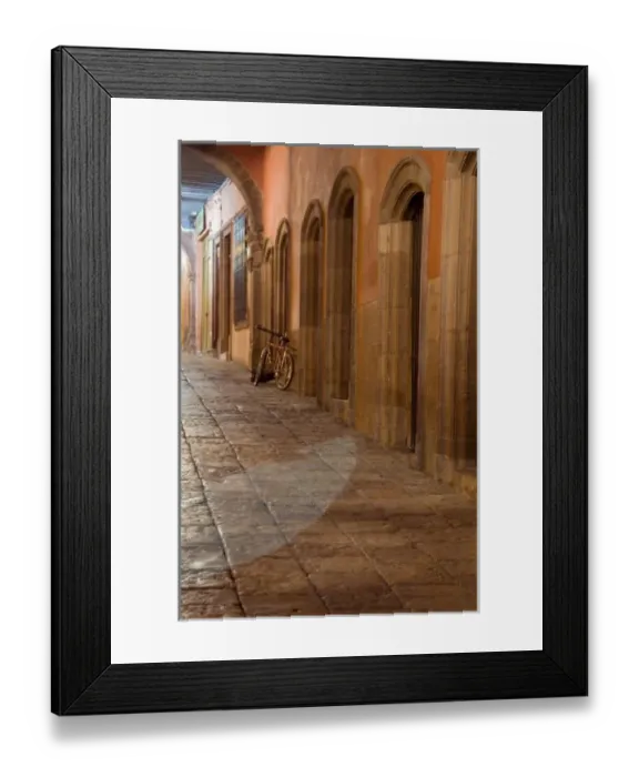 Framed Print : Mexico, San Miguel de Allende, Sidewalk with bicycle and archways Framed Print : Mexico, San Miguel de Allende, Sidewalk with bicycle and archways