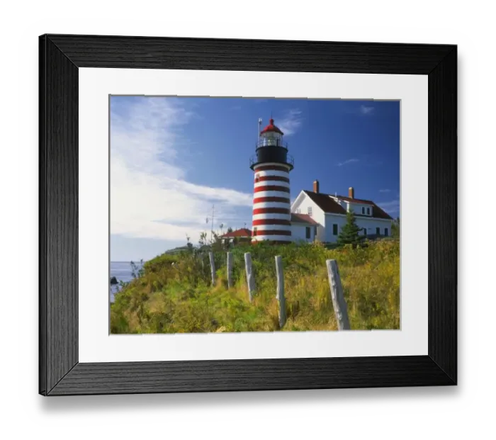 Framed Print : USA, Maine, Lubec. West Quoddy Head Lighthouse on the easternmost point of the United