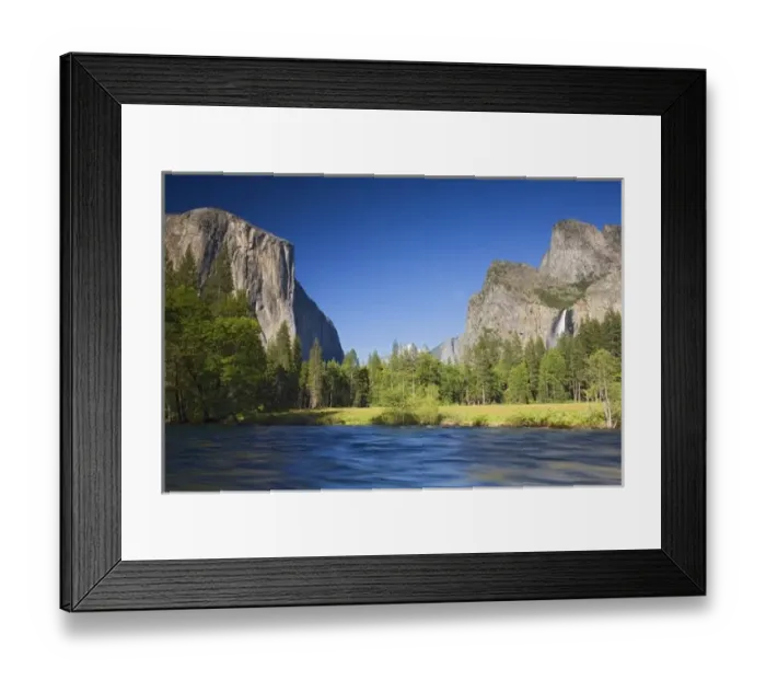 Framed Print : CA, Yosemite NP, Valley view with El Capitan, Cathedral Rocks, Bridalveil Falls
