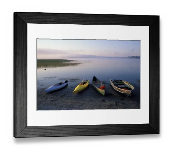 Framed Print : North America, US, ME, Boats on the shore of Webb Lake near Mt. Blue State Park. Northern Forest