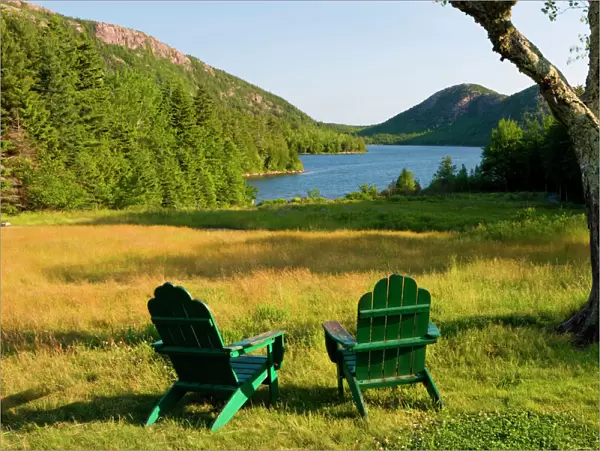 The Adirondack Chairs on the lawn of the Jordan Pond House in Maines Acadia National Park