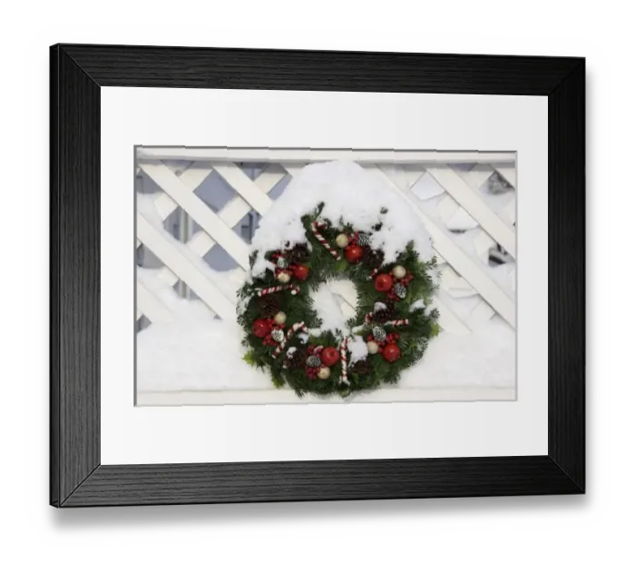 Framed Print : USA, New England, Massachusetts, Reading, Christmas wreath on fence Framed Print : USA, New England, Massachusetts, Reading, Christmas wreath on fence