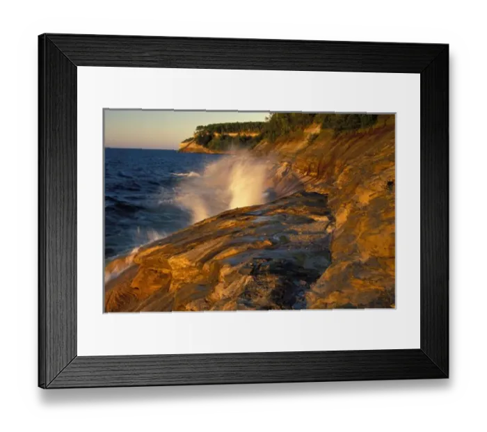 Framed Print : Splashing Wave on Gerlachs Point; Pictured Rocks National Lakeshore; Munising Framed Print : Splashing Wave on Gerlachs Point; Pictured Rocks National Lakeshore; Munising