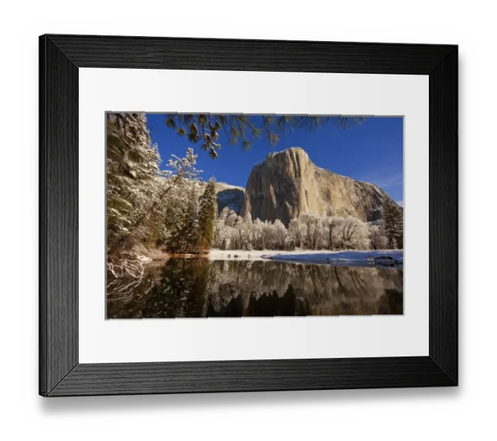 Framed Print : El Capitan reflects into the Merced River in winter in Yosemite National Park, California