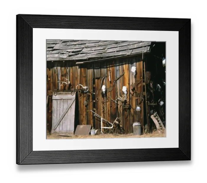 Framed Print : USA, Oregon, Harney County. Old livery stable barn with animal skull decorations Framed Print : USA, Oregon, Harney County. Old livery stable barn with animal skull decorations