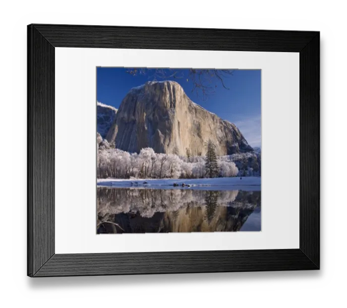Framed Print : El Capitan reflects into the Merced River in winter in Yosemite National Park, California Framed Print : El Capitan reflects into the Merced River in winter in Yosemite National Park, California