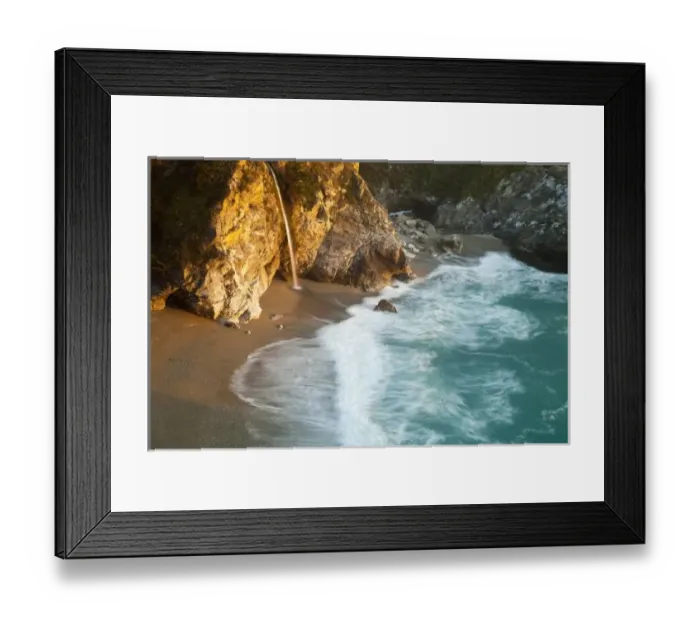 Framed Print : Scenic McWay Falls tumbles into the beach and the Pacific Ocean at Julia Pfeiffer Framed Print : Scenic McWay Falls tumbles into the beach and the Pacific Ocean at Julia Pfeiffer