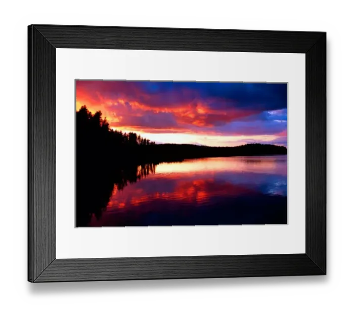 Framed Print : Fiery Sunset reflections in the boundry waters of Minnesota-Ontario