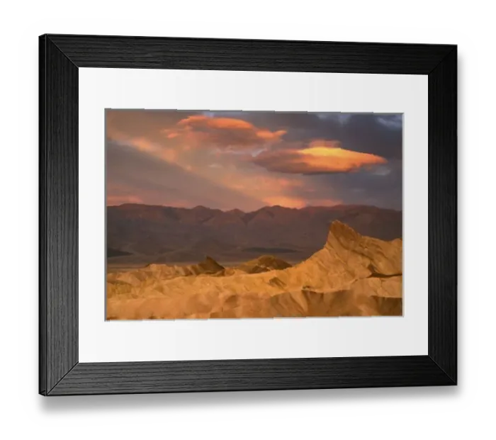 Framed Print : USA, California, Death Valley National Park. Dramatic morning sky lights Manly Beacon Framed Print : USA, California, Death Valley National Park. Dramatic morning sky lights Manly Beacon