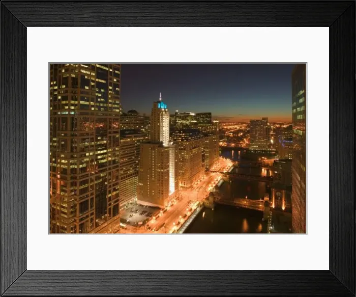 Framed Print : USA, Illinois, Chicago: The Loop: Buildings along West Wacker Drive from Marina City Framed Print : USA, Illinois, Chicago: The Loop: Buildings along West Wacker Drive from Marina City
