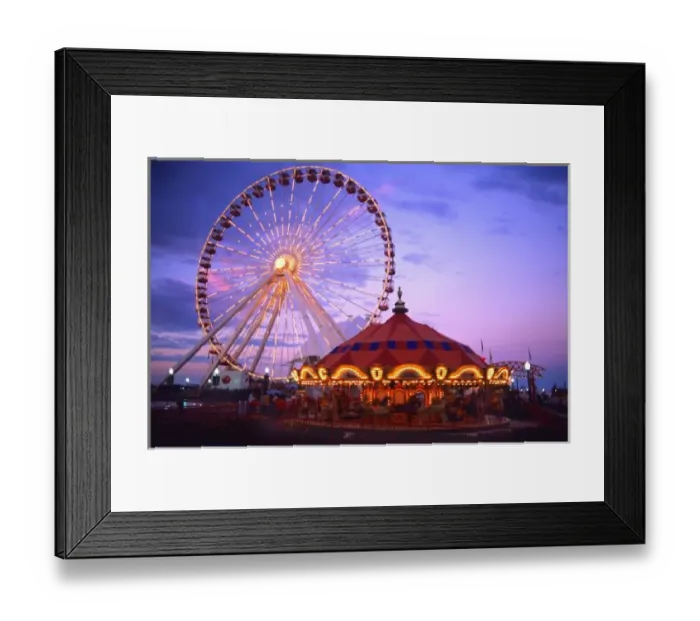 Framed Print : A ferris wheel and carousel at the Navy Pier in Chicago, Illinois Framed Print : A ferris wheel and carousel at the Navy Pier in Chicago, Illinois
