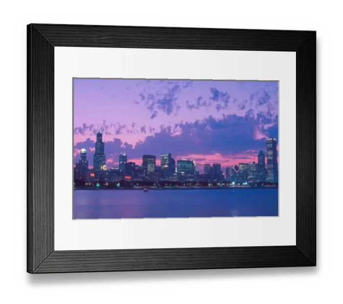 Framed Print : North America, USA, IL. Chicago skyline at dusk with Lake Michigan in foreground Framed Print : North America, USA, IL. Chicago skyline at dusk with Lake Michigan in foreground