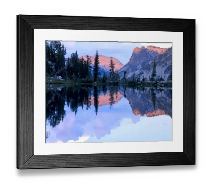 Framed Print : Sawtooth Wilderness, Idaho. USA. Cumulus clouds & Mount Everly reflected in unnamed lake at sunset Framed Print : Sawtooth Wilderness, Idaho. USA. Cumulus clouds & Mount Everly reflected in unnamed lake at sunset